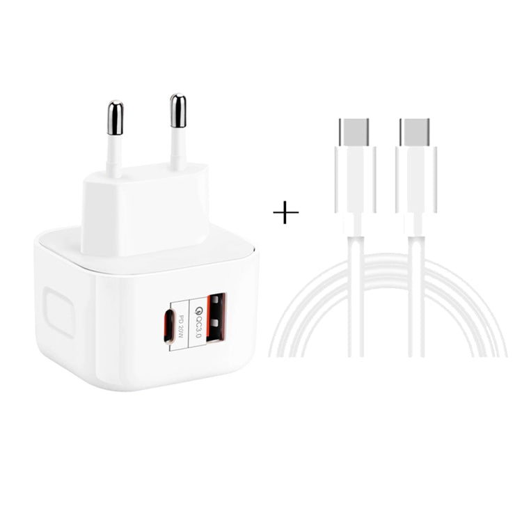 YSY-6087PD 20W PD3.0 + QC3.0 デュアル高速充電トラベルチャージャー Type-C to Type-Cデータケーブル付き、EUプラグ、USプラグ、UKプラグ