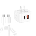 YSY-6087PD 20W PD3.0 + QC3.0 デュアル高速充電トラベルチャージャー Type-C to Type-Cデータケーブル付き、EUプラグ、USプラグ、UKプラグ