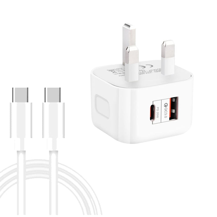 YSY-6087PD 20W PD3.0 + QC3.0 デュアル高速充電トラベルチャージャー Type-C to Type-Cデータケーブル付き、EUプラグ、USプラグ、UKプラグ