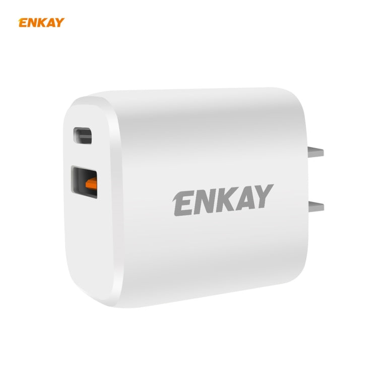 ENKAY Hat-Prince U090 20W PD + QC 3.0 ポータブルデュアルポート急速充電トラベルチャージャー電源アダプター、USプラグ
