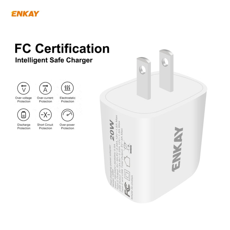 ENKAY Hat-Prince U090 20W PD + QC 3.0 ポータブルデュアルポート急速充電トラベルチャージャー電源アダプター、USプラグ