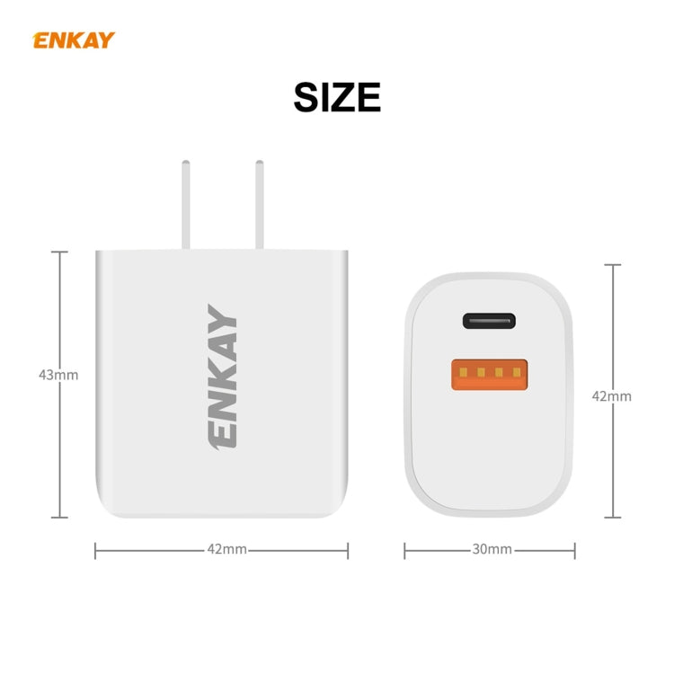 ENKAY Hat-Prince U090 20W PD + QC 3.0 ポータブルデュアルポート急速充電トラベルチャージャー電源アダプター、USプラグ