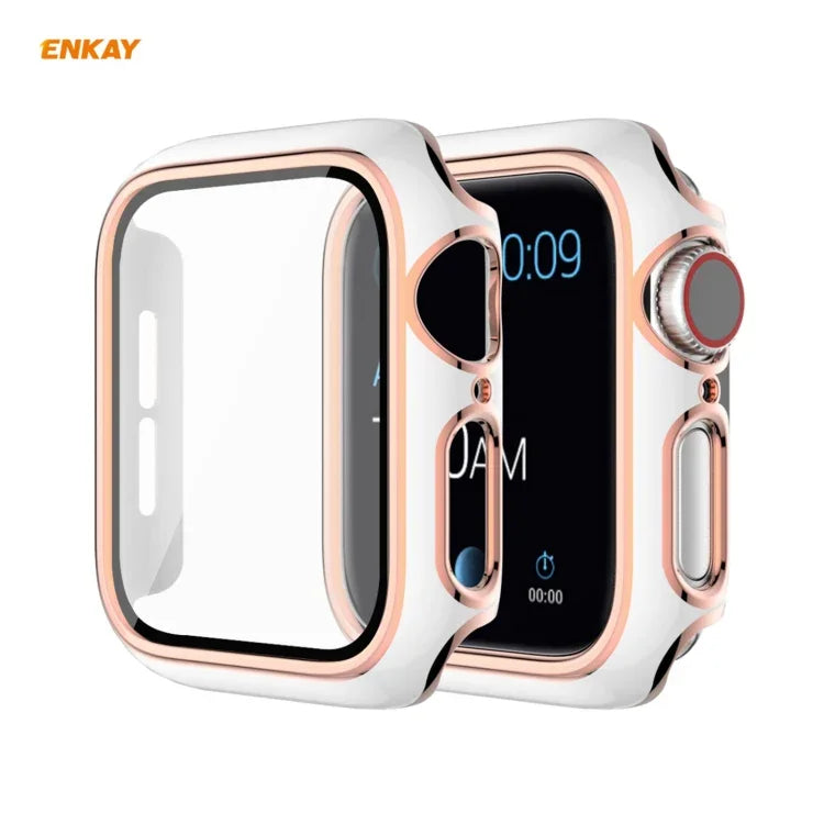 ENKAY Hat-Prince 全面カバー 電気めっきPCケース + 強化ガラスプロテクター、Apple Watch シリーズ 6 / 5 / 4 / SE 40mm用