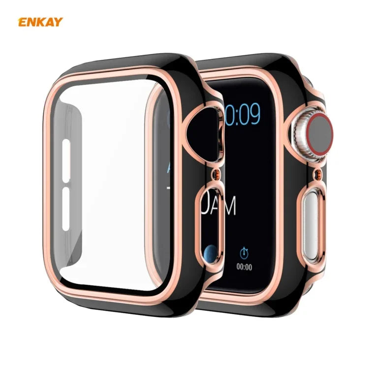 ENKAY Hat-Prince 全面カバー 電気めっきPCケース + 強化ガラスプロテクター、Apple Watch シリーズ 6 / 5 / 4 / SE 40mm用