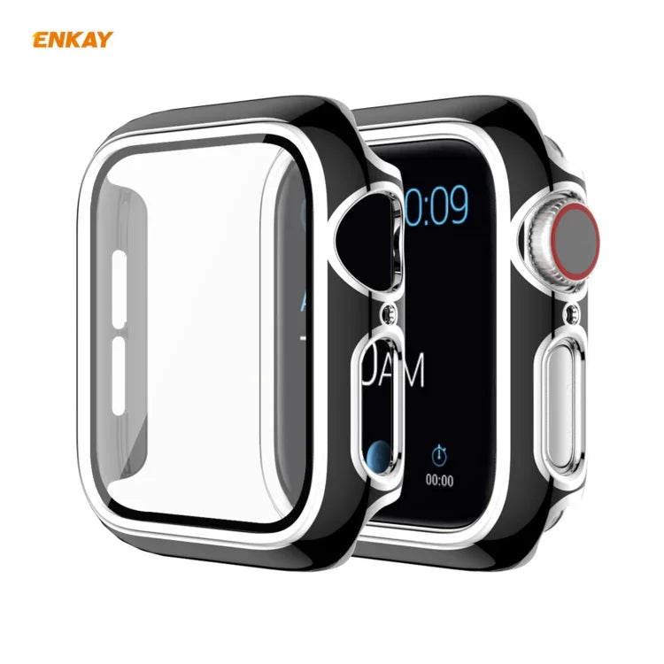 ENKAY Hat-Prince 全面カバー 電気めっきPCケース + 強化ガラスプロテクター、Apple Watch シリーズ 6 / 5 / 4 / SE 40mm用
