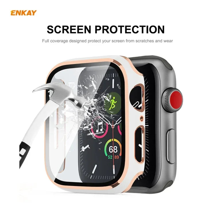ENKAY Hat-Prince 全面カバー 電気めっきPCケース + 強化ガラスプロテクター、Apple Watch シリーズ 6 / 5 / 4 / SE 40mm用