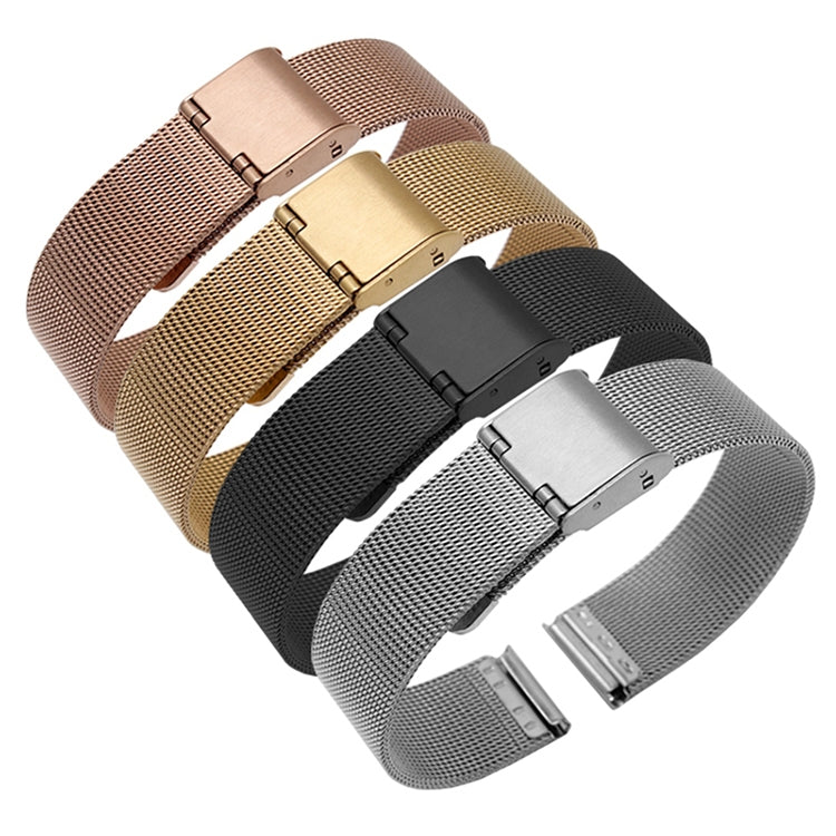 20mm Double Buckle Braided Fine Mesh Stainless Ssteel Metal Replacement Strap, black, Golden, rose gold, silver