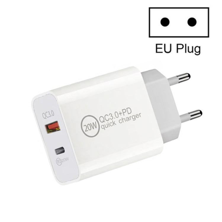 デュアル急速充電 20W PD3.0+QC 3.0インターフェーストラベルチャージャー iPhone、Huawei、Samsung、Xiaomi対応、EUプラグ、USプラグ、AUプラグ