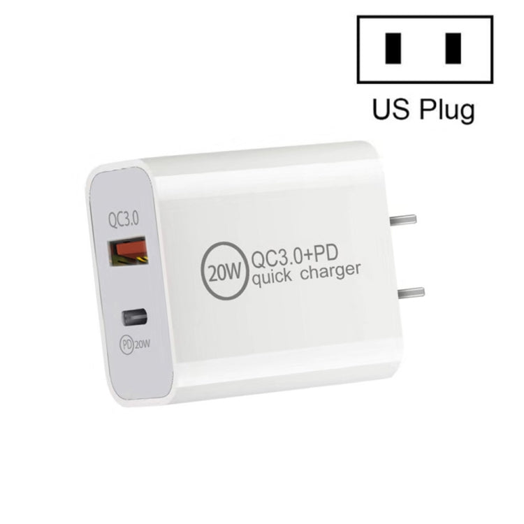 デュアル急速充電 20W PD3.0+QC 3.0インターフェーストラベルチャージャー iPhone、Huawei、Samsung、Xiaomi対応、EUプラグ、USプラグ、AUプラグ