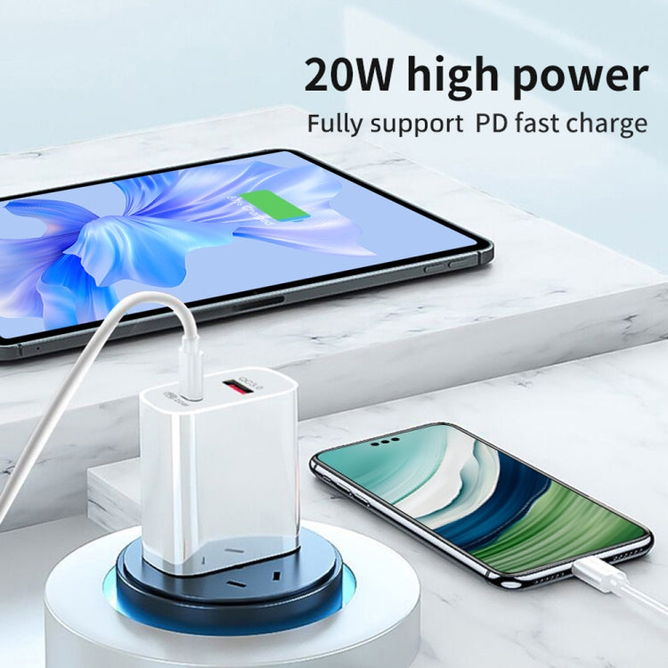 20W PD Type-C + QC 3.0 USBインターフェース急速充電トラベルチャージャー USBからType-C高速充電データケーブル付き、EUプラグ、USプラグ、AUプラグ