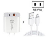 20W PD Type-C + QC 3.0 USBインターフェース急速充電トラベルチャージャー USB to 8ピン急速充電データケーブル付き、EUプラグ、USプラグ、AUプラグ