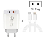 20W PD Type-C + QC 3.0 USBインターフェース急速充電トラベルチャージャー USB-C / Type-C to 8ピン急速充電データケーブル付き、EUプラグ、USプラグ、AUプラグ