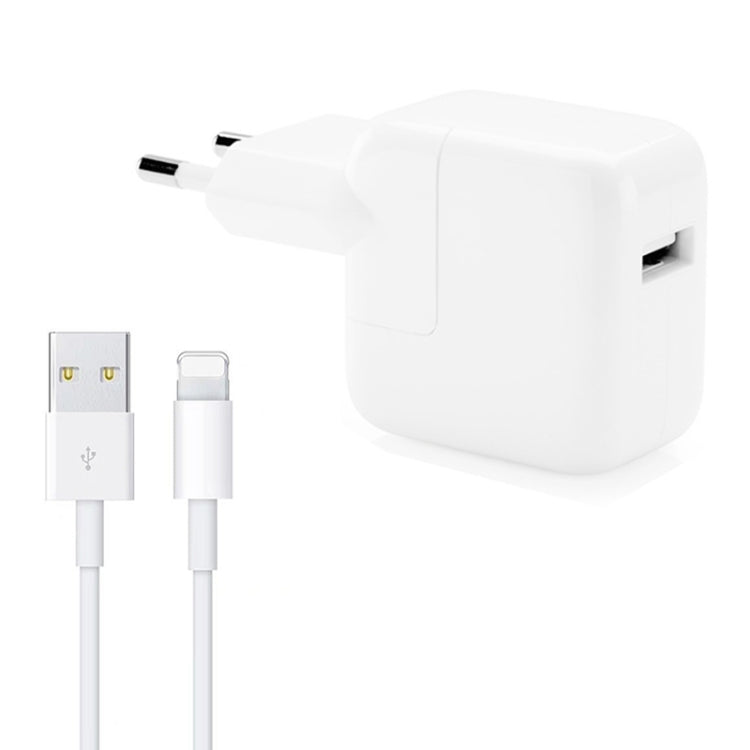 12W USB充電器＋USBから8ピンデータケーブル iPad / iPhone / iPodシリーズ用、EUプラグ