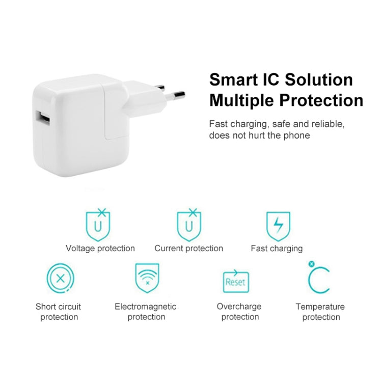 12W USB充電器＋USBから8ピンデータケーブル iPad / iPhone / iPodシリーズ用、EUプラグ
