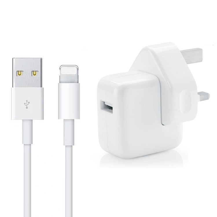 12W USB充電器＋USBから8ピンデータケーブル iPad / iPhone / iPodシリーズ用、UKプラグ