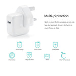 12W USB充電器＋USBから8ピンデータケーブル iPad / iPhone / iPodシリーズ用、UKプラグ