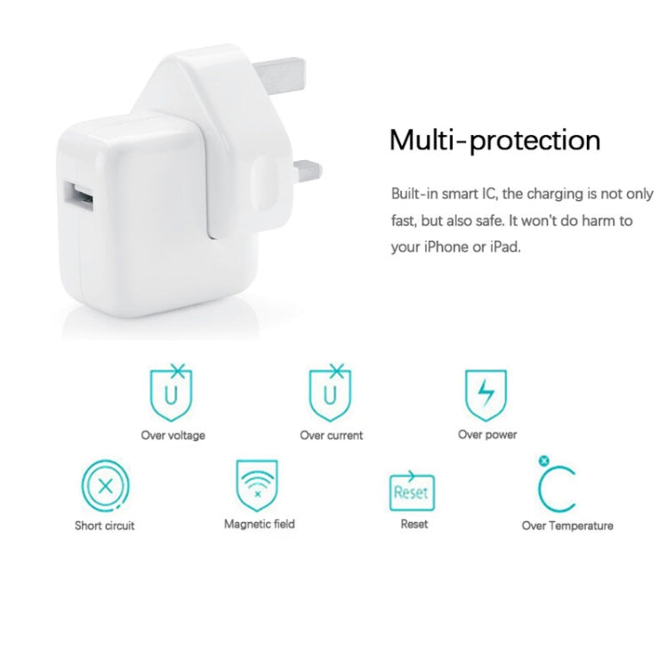 12W USB充電器＋USBから8ピンデータケーブル iPad / iPhone / iPodシリーズ用、UKプラグ