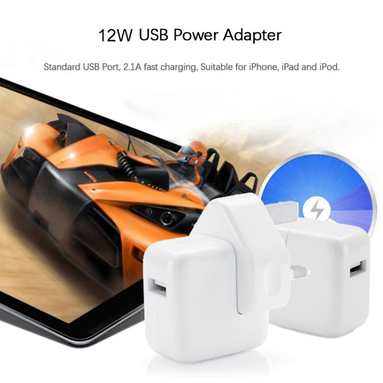 12W USB充電器＋USBから8ピンデータケーブル iPad / iPhone / iPodシリーズ用、UKプラグ