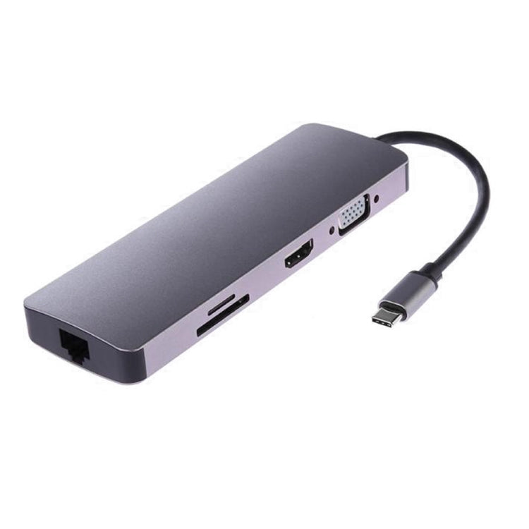 WS-11 8イン1 Type-C から HDMI + VGA + SD + TF + RJ45 + PD + 2 x USB3.0 ハブアダプターコンバーター
