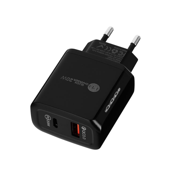 TE-PD01 PD 20W + QC3.0 USBデュアルポート急速充電器 インジケーターライト付き、EUプラグ、EUプラグ