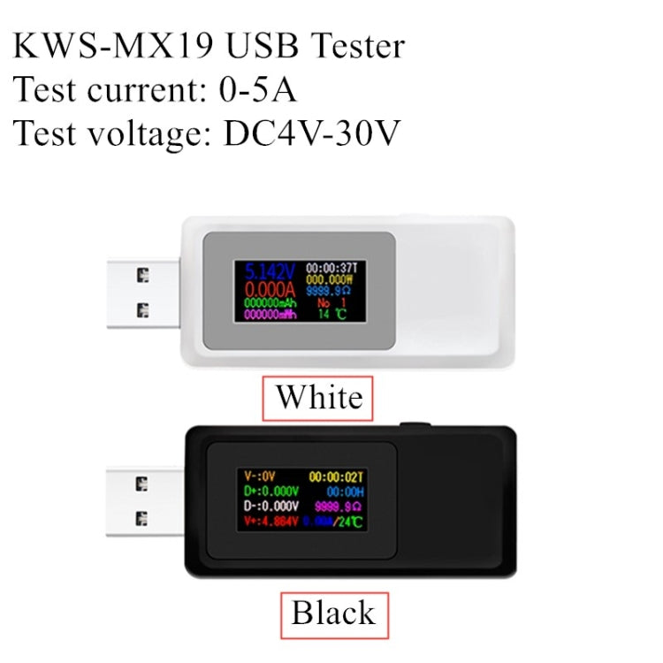 Keweisi KWS-MX19 USBテスター DC 4V-30V 0-5A 電流電圧検出器、KWS-MX19