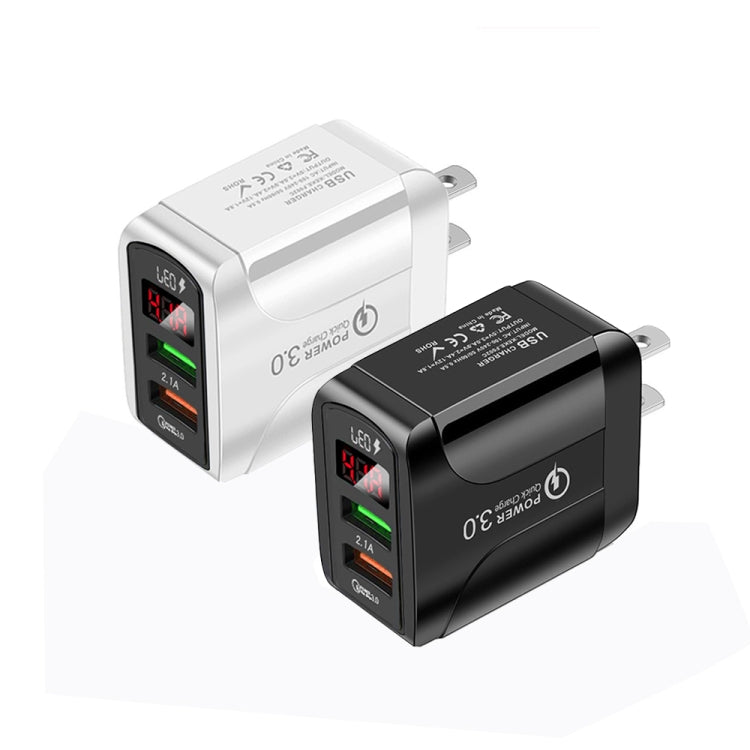 F002C QC3.0 USB + USB 2.0 高速充電器 LEDデジタルディスプレイ付き 携帯電話・タブレット用、USプラグ