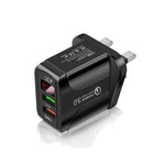 F002C QC3.0 USB + USB 2.0 高速充電器 LEDデジタルディスプレイ付き 携帯電話・タブレット用、UKプラグ