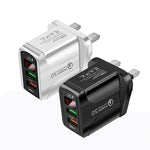 F002C QC3.0 USB + USB 2.0 高速充電器 LEDデジタルディスプレイ付き 携帯電話・タブレット用、UKプラグ