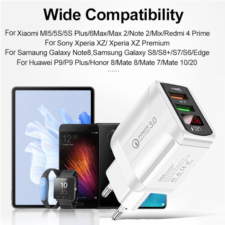 F002C QC3.0 USB + USB 2.0 高速充電器 LEDデジタルディスプレイ付き 携帯電話・タブレット用、UKプラグ