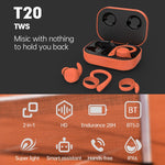 T20 TWS Bluetooth フック付き ワイヤレススポーツヘッドホン 充電ケース付き IPX6 防水 ノイズキャンセリングイヤホン