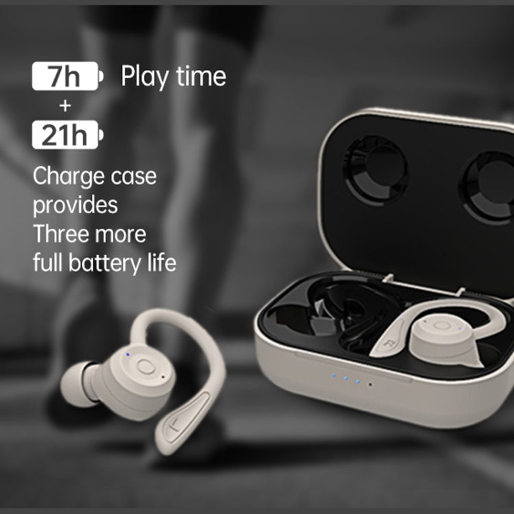 T20 TWS Bluetooth フック付き ワイヤレススポーツヘッドホン 充電ケース付き IPX6 防水 ノイズキャンセリングイヤホン