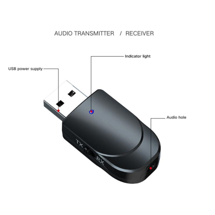 KN330 2-in-1 USB Bluetooth 5.0アダプター ワイヤレスレシーバー兼トランスミッター コンピューター・テレビ・カー用
