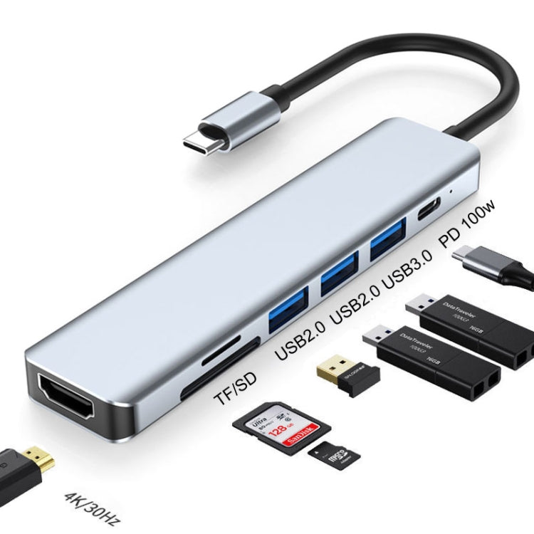 7-in-1 HDMI+SD/TF+USB2.0x2+USB3.0+PD to Type-C ハブドッキングステーション、7-in-1 ステーション