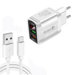 F002C QC3.0 USB + USB 2.0 LEDデジタルディスプレイ高速充電器 USB to Type-Cデータケーブル付き、EUプラグ + Type-Cケーブル