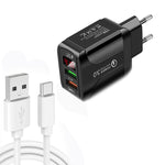F002C QC3.0 USB + USB 2.0 LEDデジタルディスプレイ高速充電器 USB to Type-Cデータケーブル付き、EUプラグ + Type-Cケーブル