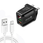 F002C QC3.0 USB + USB 2.0 LEDデジタルディスプレイ高速充電器 USB to Type-Cデータケーブル付き、UKプラグ + Type-Cケーブル