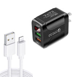 F002C QC3.0 USB + USB 2.0 LEDデジタルディスプレイ急速充電器 USB to 8ピンデータケーブル付き、USプラグ、USプラグ + 8ピンケーブル