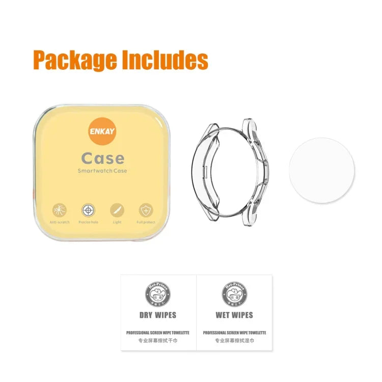 ENKAY Hat-Prince フルカバレッジ 透明ソフトケース TPU HD クリアカバー + 強化ガラスプロテクター、Samsung Galaxy Watch4 Classic 42mm 用、Samsung Watch4 Classic 46mm 用