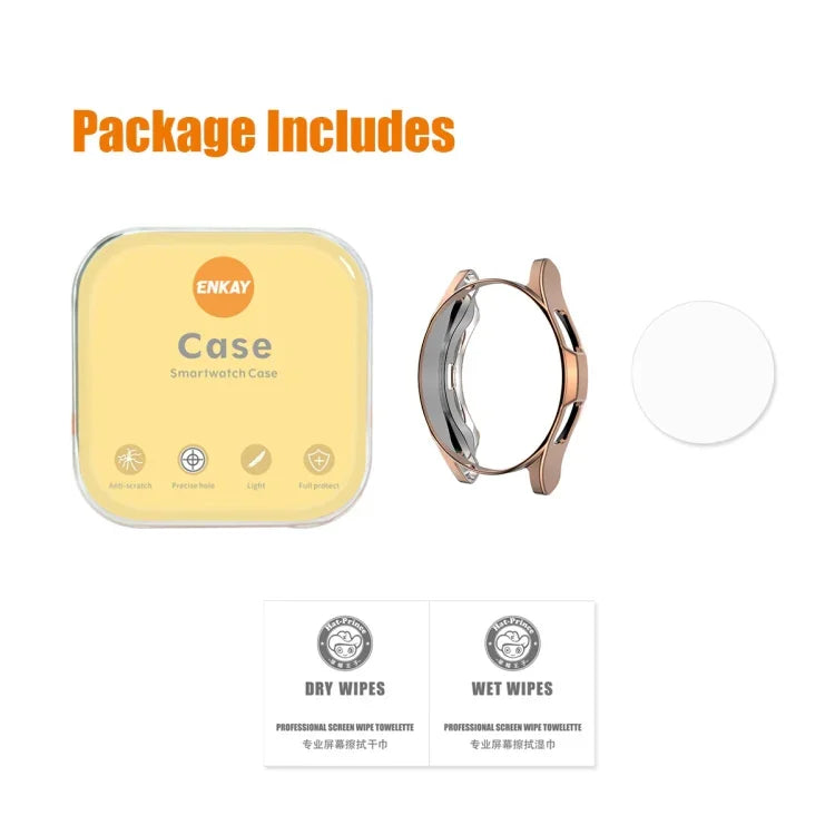 ENKAY Samsung Galaxy Watch4 Classic 42mm 用 ENKAY Hat-Prince フルカバレッジ 電気めっきソフトケース TPU HD クリアカバー + 強化ガラスプロテクター、Samsung Galaxy Watch4 Classic 42mm 用