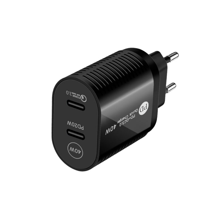 40W デュアルポート PD / Type-C 急速充電器 iPhone / iPadシリーズ用、EUプラグ、EUプラグ