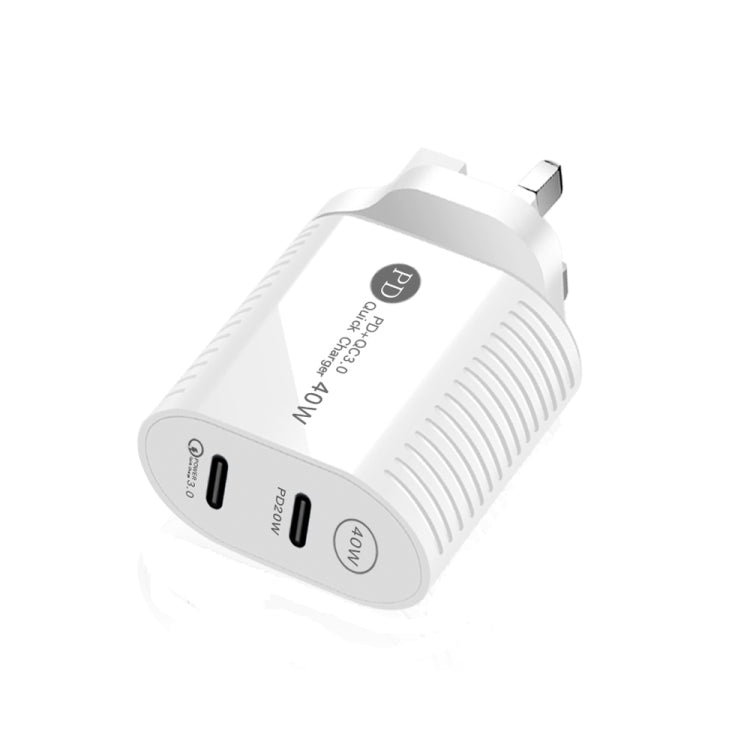 40W デュアルポート PD / Type-C 急速充電器 iPhone / iPadシリーズ用、UKプラグ、UKプラグ