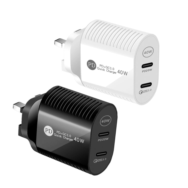 40W デュアルポート PD / Type-C 急速充電器 iPhone / iPadシリーズ用、UKプラグ、UKプラグ