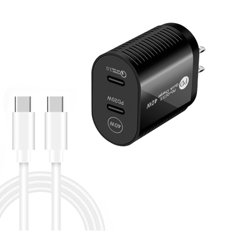 40W デュアルポート PD / Type-C 高速充電器 Type-C to Type-Cデータケーブル付き、USプラグ + Type-C to Type-Cケーブル