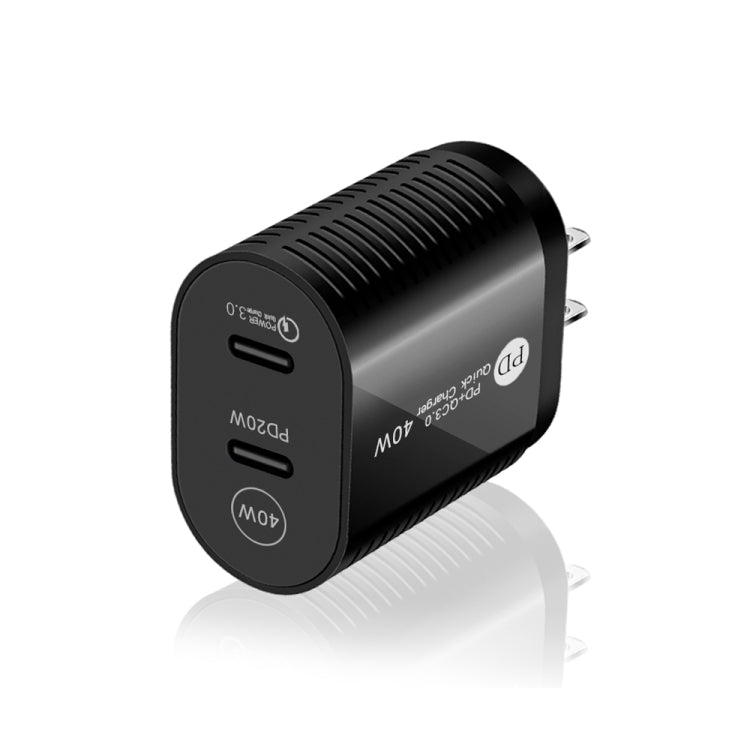 40W デュアルポート PD / Type-C 高速充電器 Type-C to Type-Cデータケーブル付き、USプラグ + Type-C to Type-Cケーブル