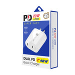 40W デュアルポート PD / Type-C 高速充電器 Type-C to Type-Cデータケーブル付き、USプラグ + Type-C to Type-Cケーブル