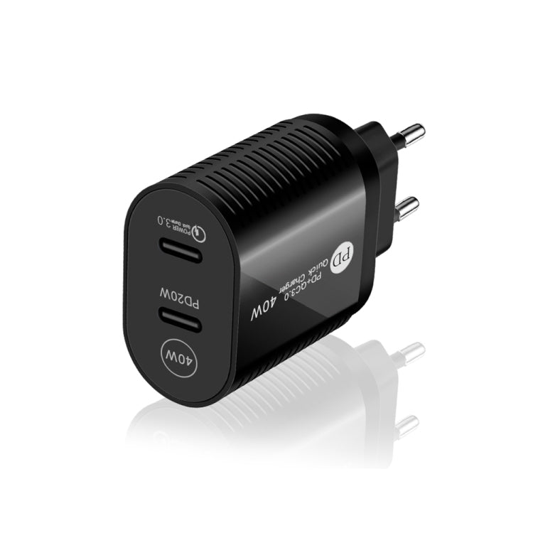 40W デュアルポート PD / Type-C 高速充電器 Type-C to Type-Cデータケーブル付き、EUプラグ + Type-C to Type-Cケーブル