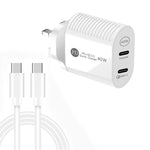 40W デュアルポート PD / Type-C 高速充電器 Type-C to Type-Cデータケーブル付き、UKプラグ + Type-C to Type-Cケーブル