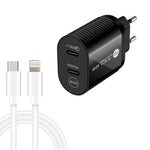 40W デュアルポート PD / Type-C 急速充電器 Type-C to 8ピンデータケーブル付き、EUプラグ、EUプラグ + Type-C to 8ピンケーブル