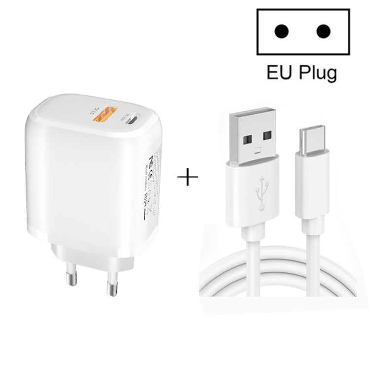 CS-20W ミニポータブル PD3.0 + QC3.0 デュアルポート高速充電器 3A USB to Type-Cデータケーブル付き、充電器 + USB to Type-Cケーブル