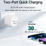 CS-20W ミニポータブル PD3.0 + QC3.0 デュアルポート急速充電器 3A USB to 8ピンデータケーブル付き、充電器 + USB to 8ピンケーブル